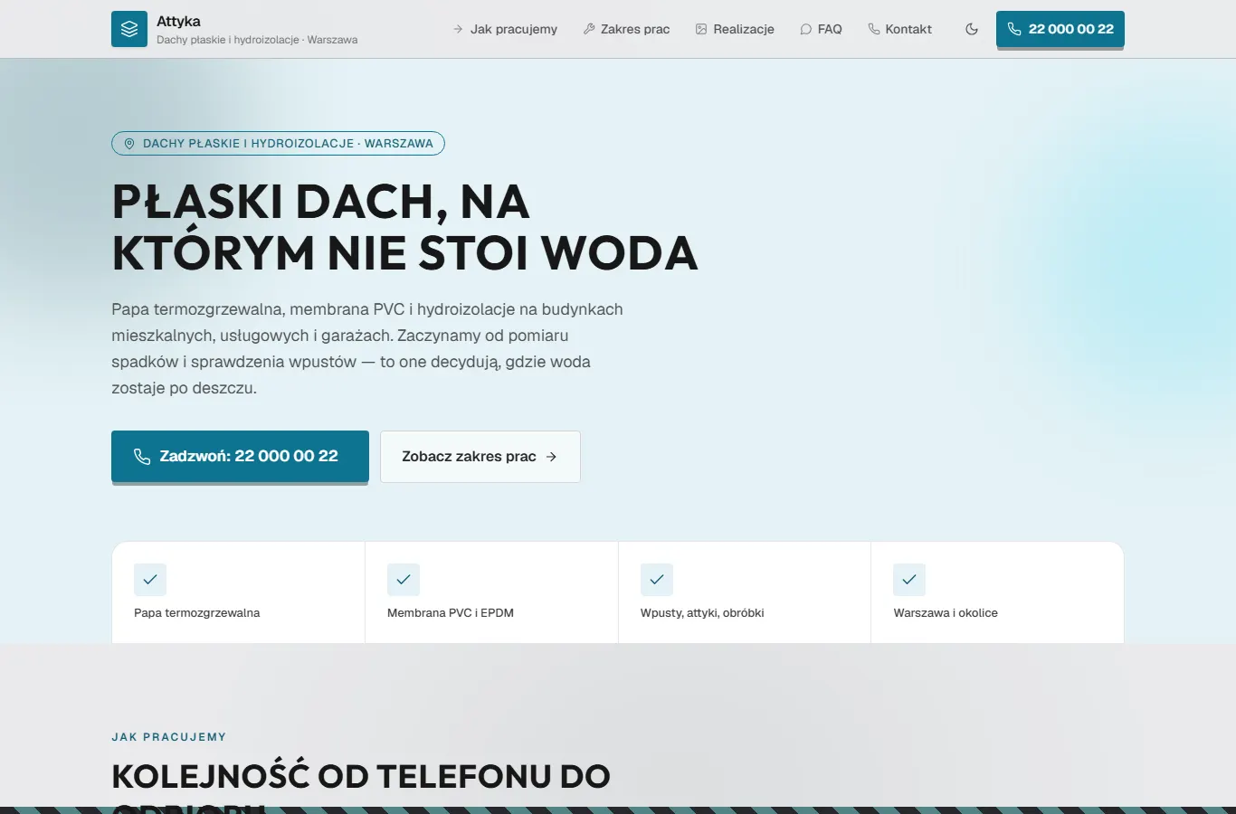 Przykład: Attyka — dachy płaskie i hydroizolacje